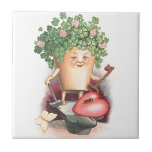 Vintages Kleeblatt Herz und St. Patrick's Day Fliese