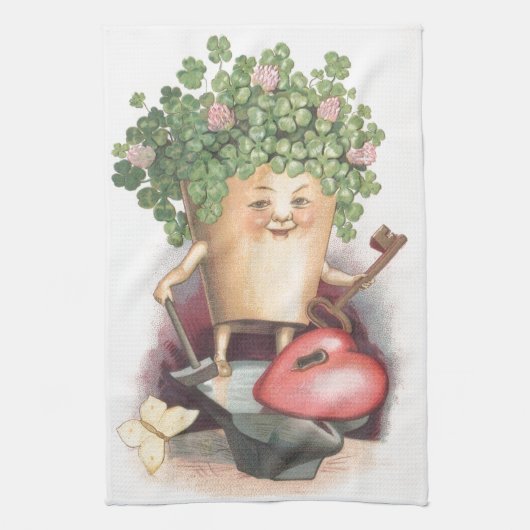 Vintages Kleeblatt Herz und St. Patrick's Day Handtuch (Vertikal)
