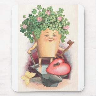 Vintages Kleeblatt Herz und St. Patrick's Day Mousepad