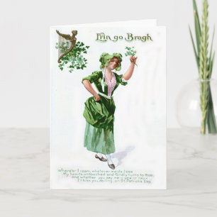 Vintages Kleeblatt Maiden St Patrick's Day Card Feiertagskarte