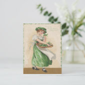 Vintages Kleeblatt Maiden St Patrick's Day Card Postkarte (Stehend Vorderseite)