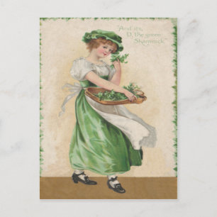 Vintages Kleeblatt Maiden St Patrick's Day Card Postkarte