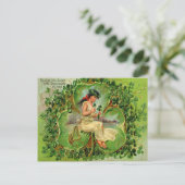 Vintages Kleeblatt Maiden St Patrick's Day Card Postkarte (Stehend Vorderseite)