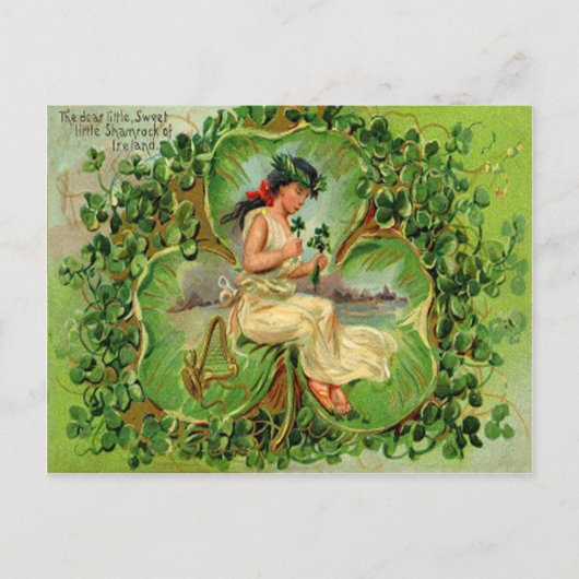 Vintages Kleeblatt Maiden St Patrick's Day Card Postkarte (Vorderseite)