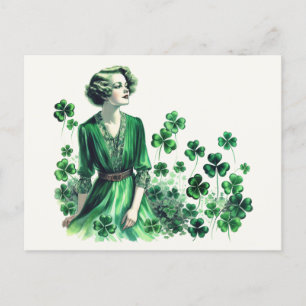 Vintages Kleeblatt St. Patrick's Day Frau Postkarte