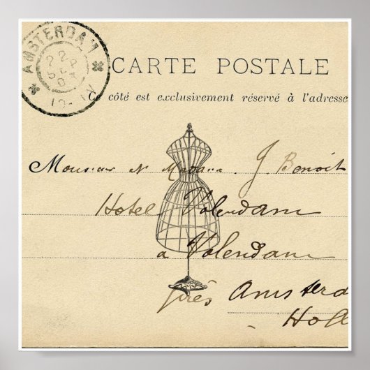 Vintages Kleid Form Französische Postkarte Art Dru Poster (Vorne)