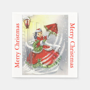 Vintages kleines Fräulein Christmas Serviette