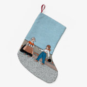 Vintages kleines holländisches Mädchenjunge Kleiner Weihnachtsstrumpf (Vorderansicht (hängend))