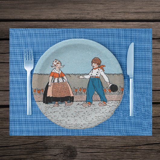 Vintages kleines holländisches Mädchenjunge Pappteller