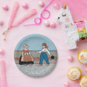 Vintages kleines holländisches Mädchenjunge Pappteller (Party)