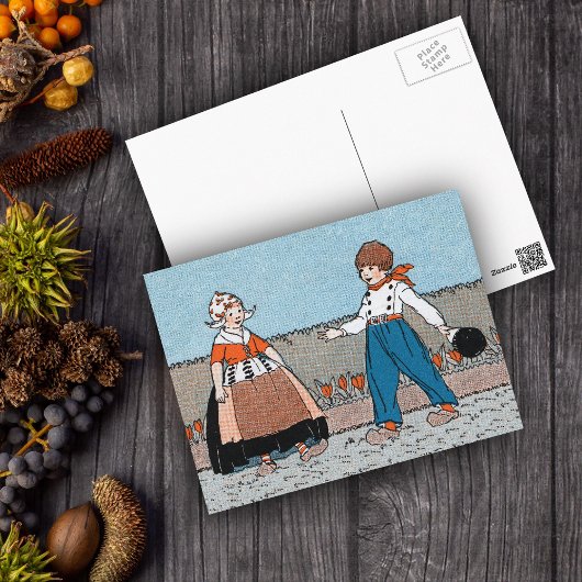 Vintages kleines holländisches Mädchenjunge Postkarte