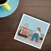 Vintages kleines holländisches Mädchenjunge Serviette