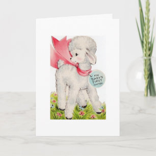 Vintages kleines Lamm für das erste Ostern des Bab Feiertagskarte