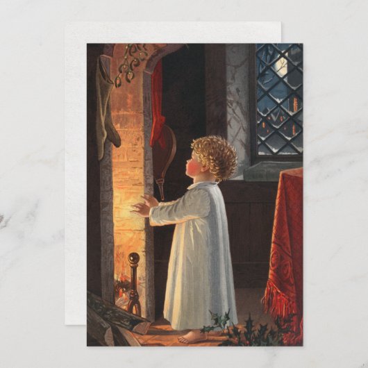 Vintages kleines Mädchen am Feuerplatz Weihnachten (Vorne/Hinten)