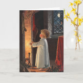 Vintages kleines Mädchen am Feuerplatz Weihnachten Karte (Gelbe Blume)