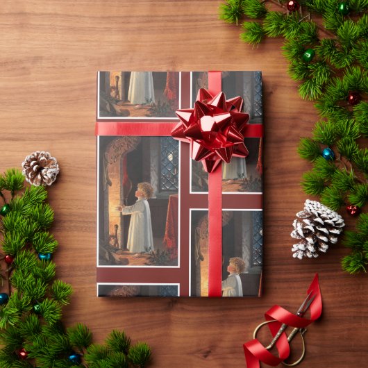 Vintages kleines Mädchen am Feuerplatz Weihnachtsf Geschenkpapier (Feiertagsgeschenk)