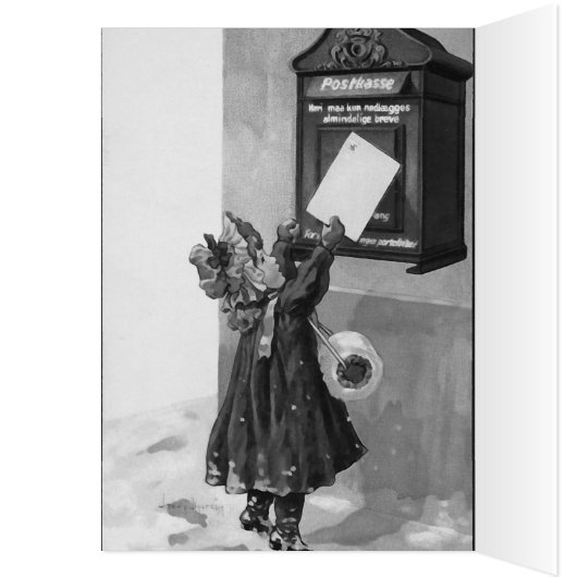 Vintages kleines Mädchen im Briefkasten - Neujahr (Innen (Links))