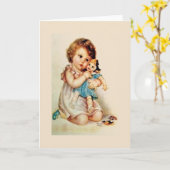 Vintages kleines Mädchen mit defekter Karte (Gelbe Blume)