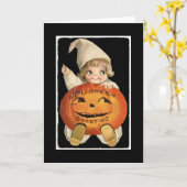 Vintages kleines Mädchen mit großem Karte (Gelbe Blume)