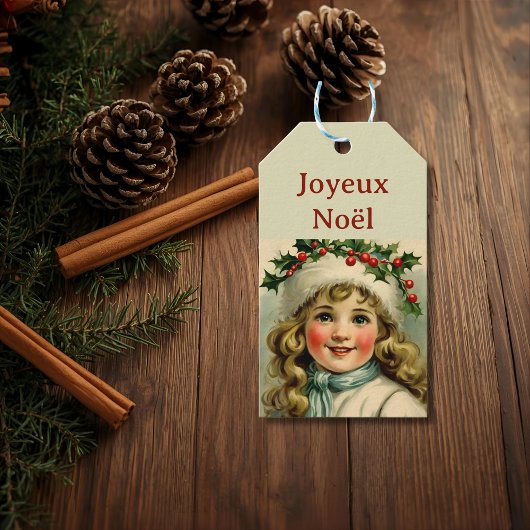 Vintages kleines Mädchen mit Mistleton Geschenkanhänger