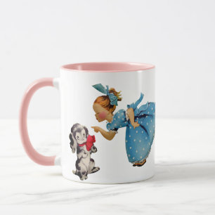 Vintages kleines Mädchen mit Niedlichem Hund: Ador Tasse