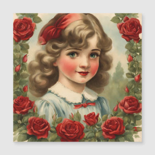 Vintages kleines Mädchen mit Rose Magneteinladung