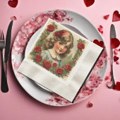 Vintages kleines Mädchen mit Rose Serviette
