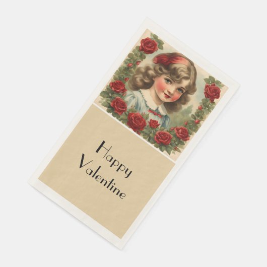 Vintages kleines Mädchen mit Rose Serviette (Ecke)