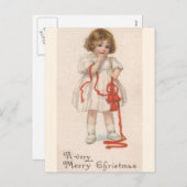 Vintages kleines Mädchen mit Weihnachtsband Feiertagspostkarte (Vorne/Hinten)