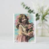 Vintages kleines Mädchen und Blume Postkarte (Stehend Vorderseite)