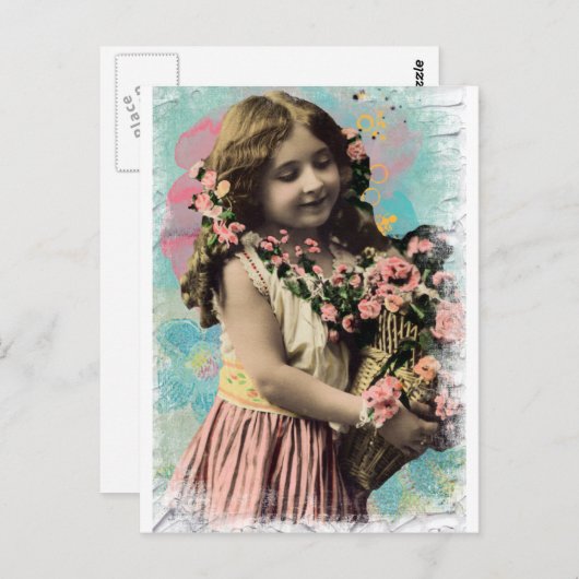 Vintages kleines Mädchen und Blume Postkarte (Vorne/Hinten)