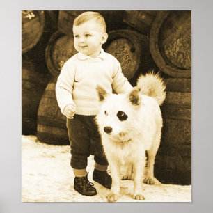 Vintages Kleinkind mit seinem Mund Poster