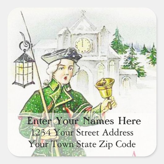 Vintages Klingeln in der Weihnachtsanschrift Quadratischer Aufkleber (Vorderseite)