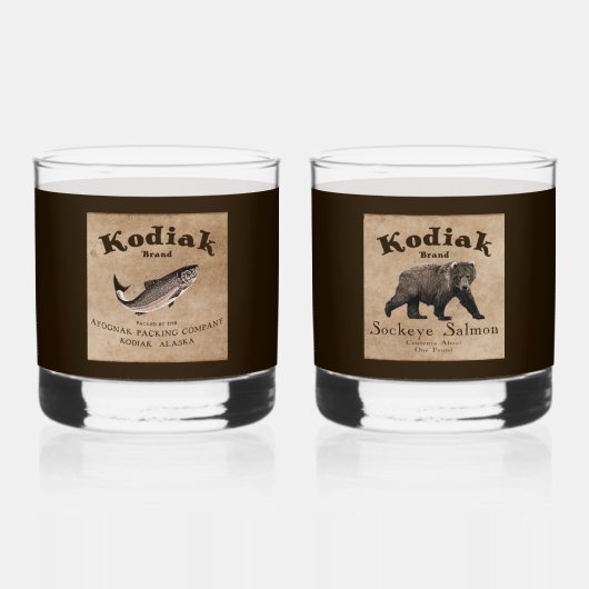 Vintages Kodiak-Lachs-Etikett (Bären) Whiskyglas (Rückseite)