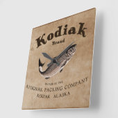 Vintages Kodiak-Lachs-Etikett (Fisch) Quadratische Wanduhr (Winkel)