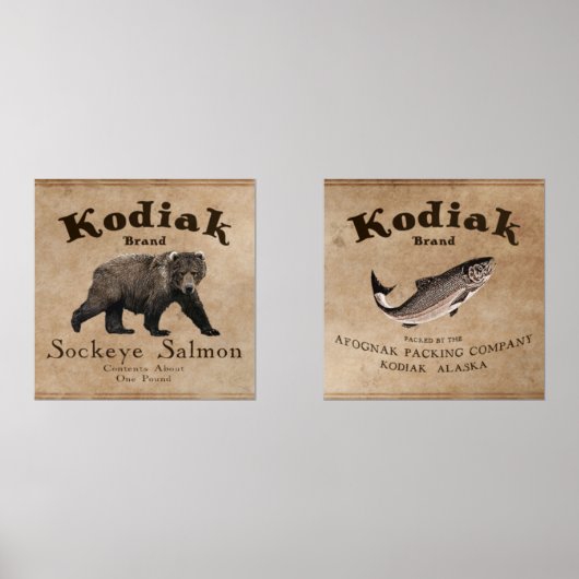 Vintages Kodiak-Lachs-Label Bilderwand Sets (Vorderseite)