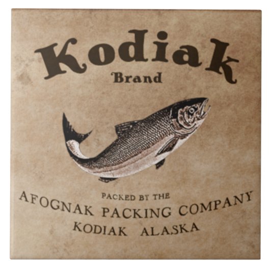 Vintages Kodiak-Lachs-Label Fliese (Vorderseite)