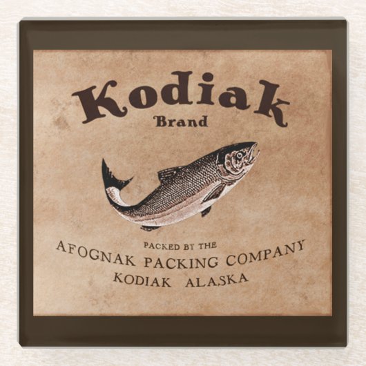 Vintages Kodiak-Lachs-Label Glasuntersetzer (Vorderseite)