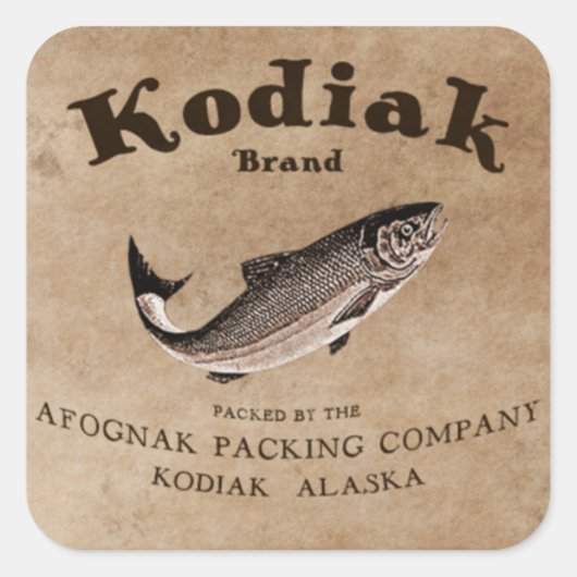 Vintages Kodiak-Lachs-Label Quadratischer Aufkleber (Vorderseite)