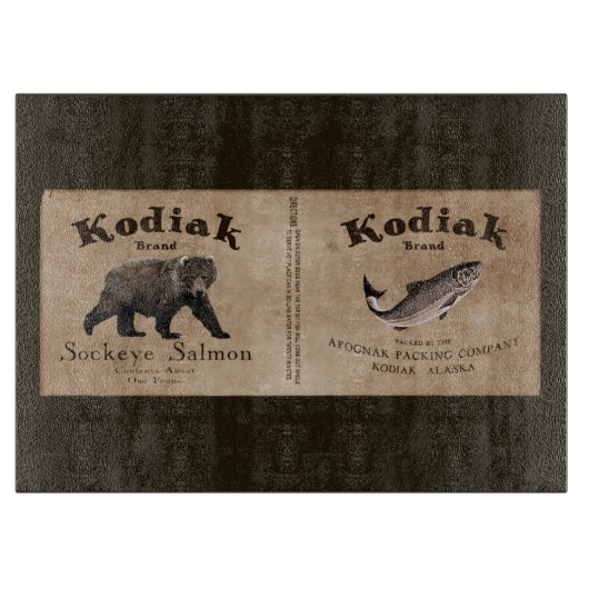 Vintages Kodiak-Lachs-Label Schneidebrett (Vorderseite)