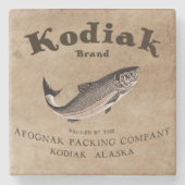 Vintages Kodiak-Lachs-Label Steinuntersetzer (Vorderseite)