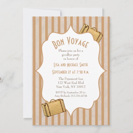 Vintages Koffer-Reise-Auf Wiedersehen Party Einladung (Vorderseite)