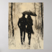 Vintages Kohlepaar im Schneewald Poster (Vorne)