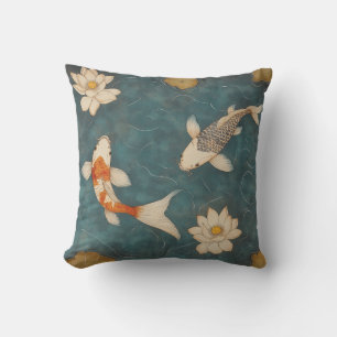 Vintages Koi-Teigkissen mit Lotus-Blume Kissen