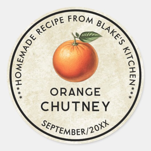 Vintages Konservenlabel Orange Chutney Runder Aufkleber (Vorderseite)