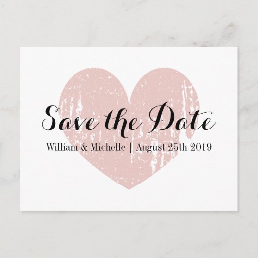 Vintages korallenrosa Herz Save the Date Postkarte (Vorderseite)