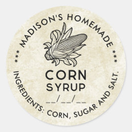 Vintages Kornsirupetikett mit schwarz-weißen Korbw Runder Aufkleber