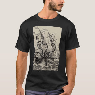 Vintages Kraken-Angriffsschiff Oktopus-Monster Sil T-Shirt