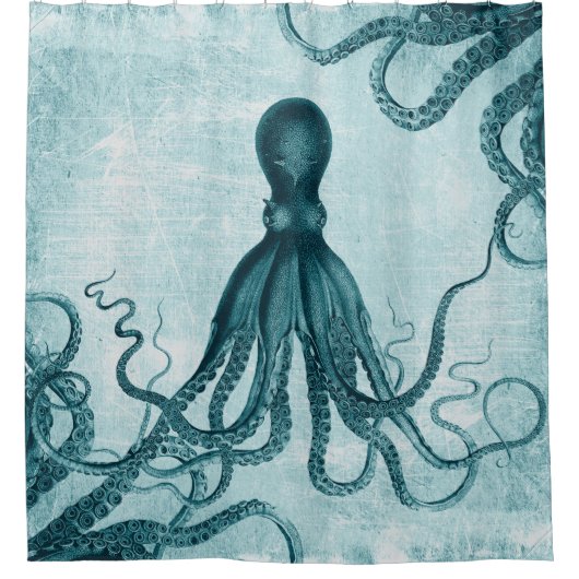 Vintages Kraken-Blau Duschvorhang (Vorderseite)