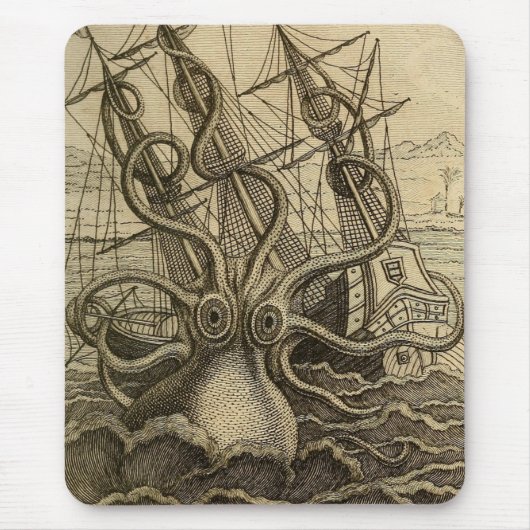 Vintages Kraken-Riesenmeerschiff Mousepad (Vorne)